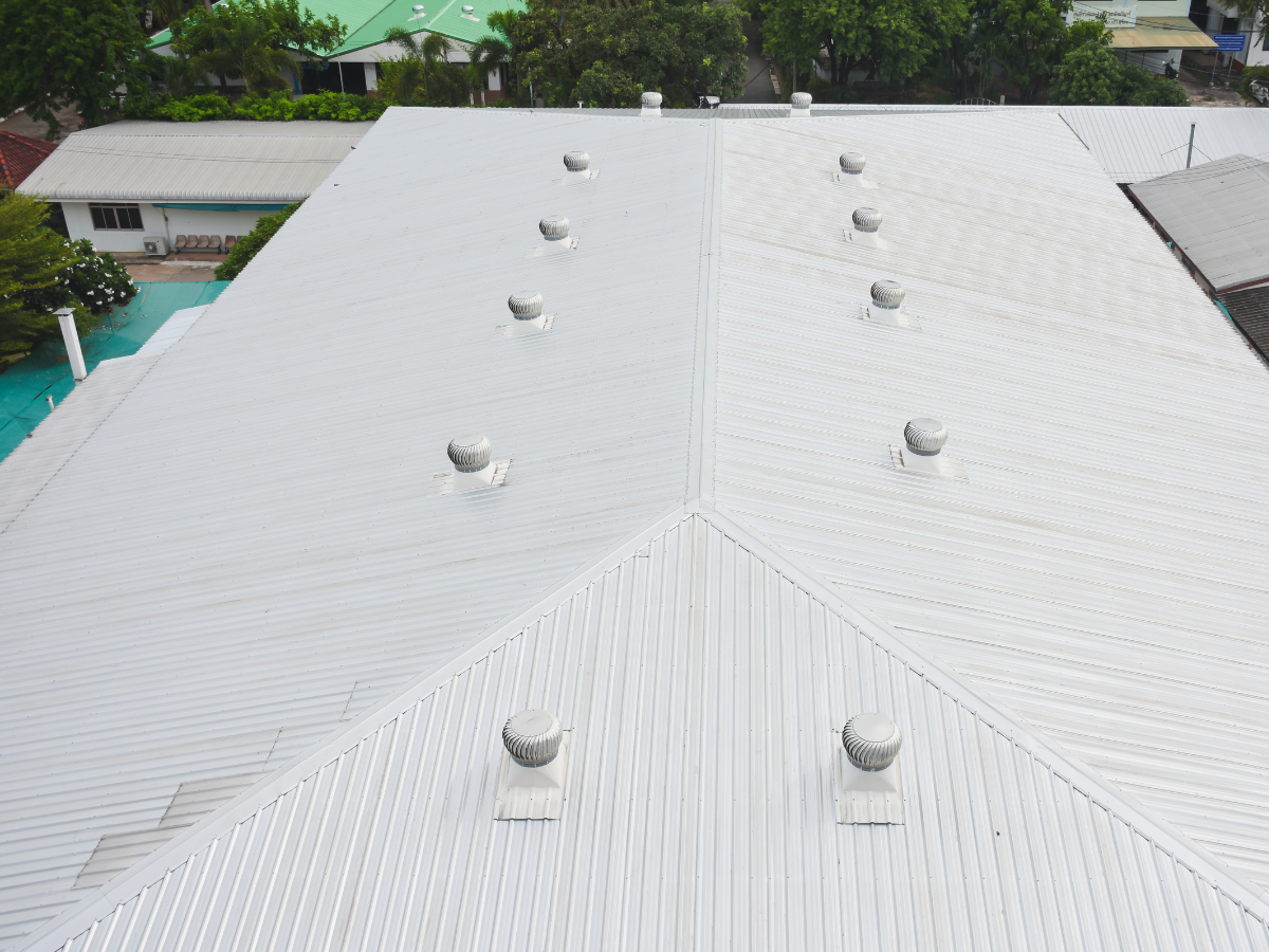 White metal building roof from above