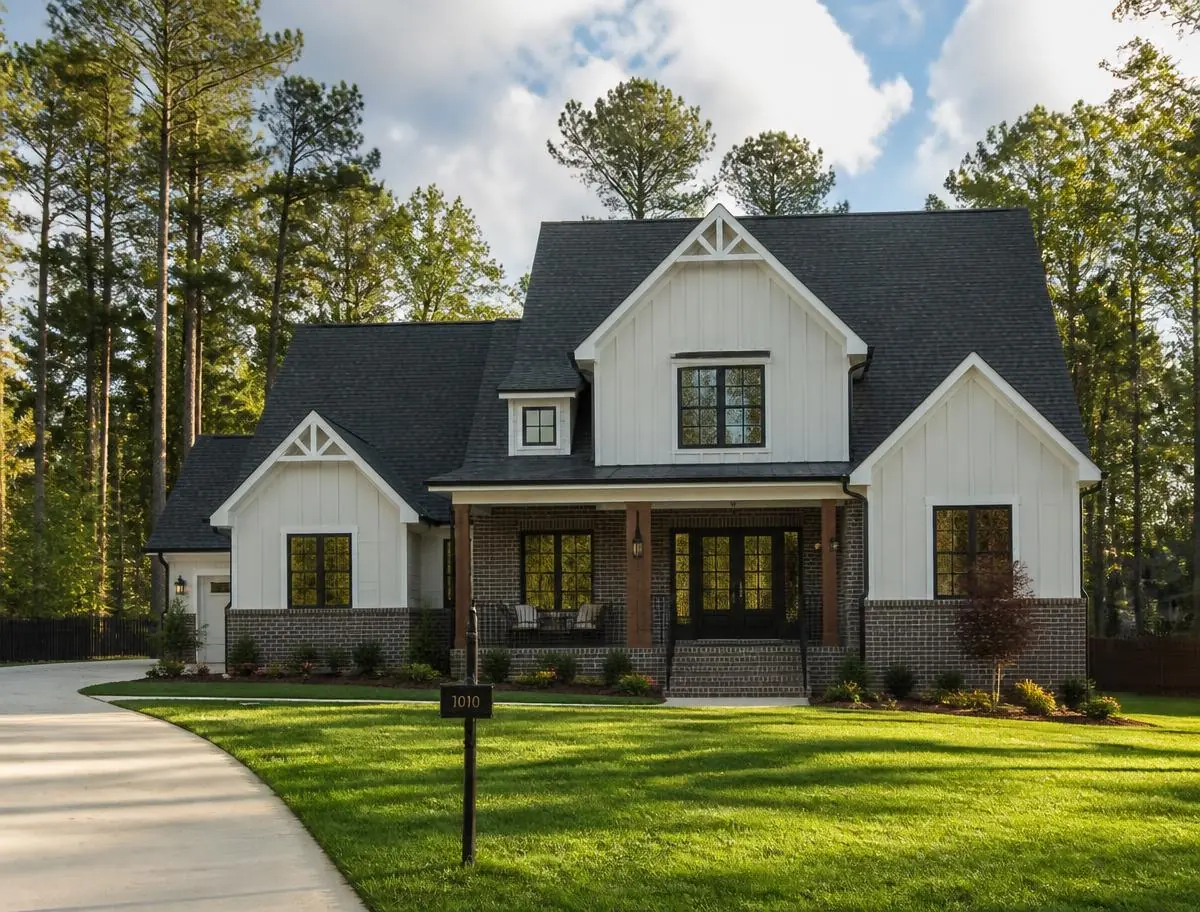 Residential roof replacement in Canton, GA on a brick and stone home with new architectural shingles