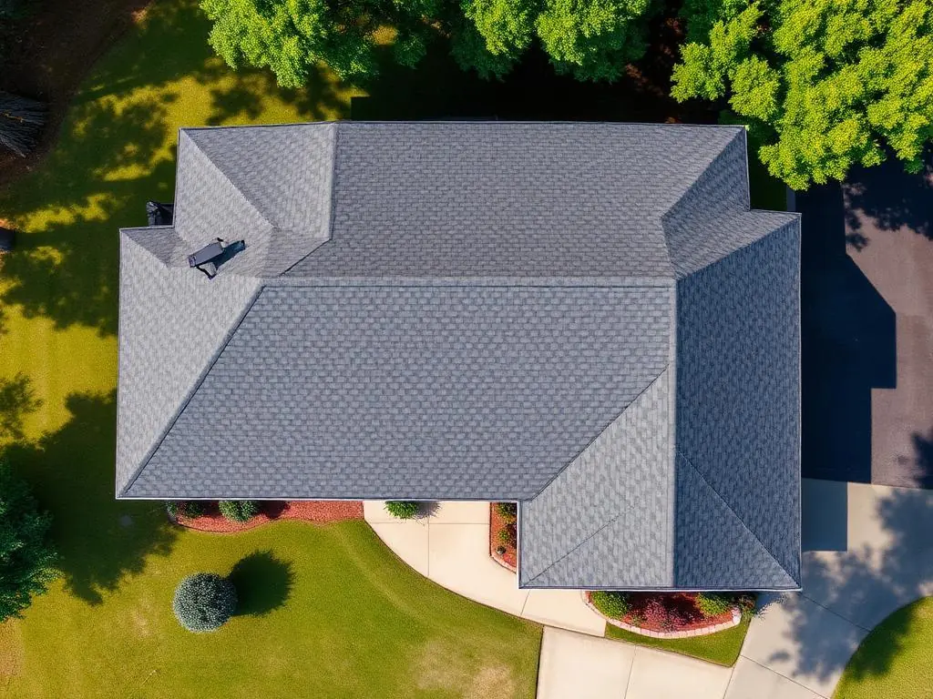 Aerial view of a Cherokee County home with a complete uniform gray shingle roof