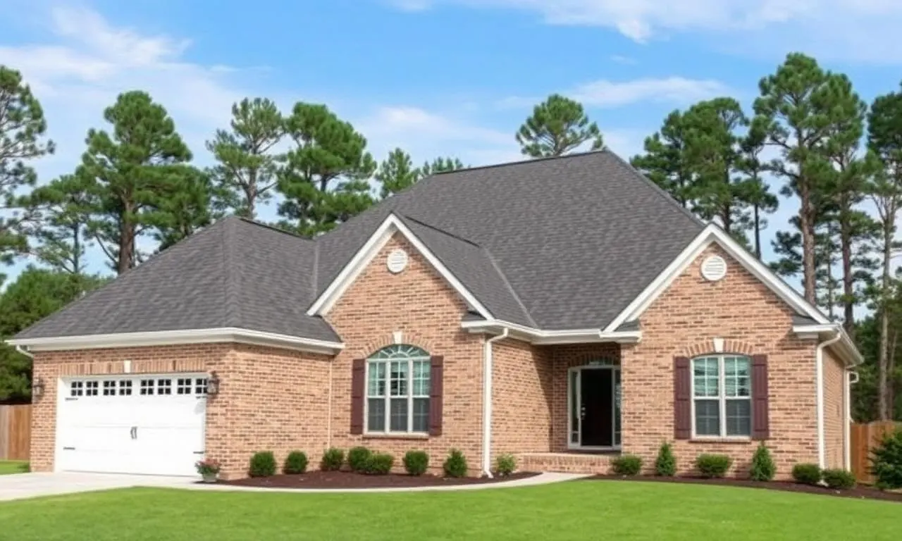 Completed architectural shingle roof on a brick home in Canton, GA